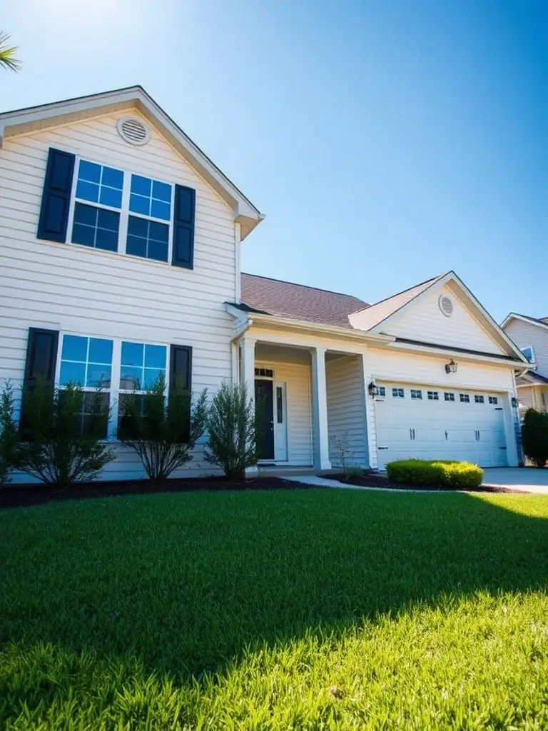 A residential house in Jacksonville, Florida, showcasing a clean, revitalized exterior after a soft wash, highlighting the removal of dirt and algae.