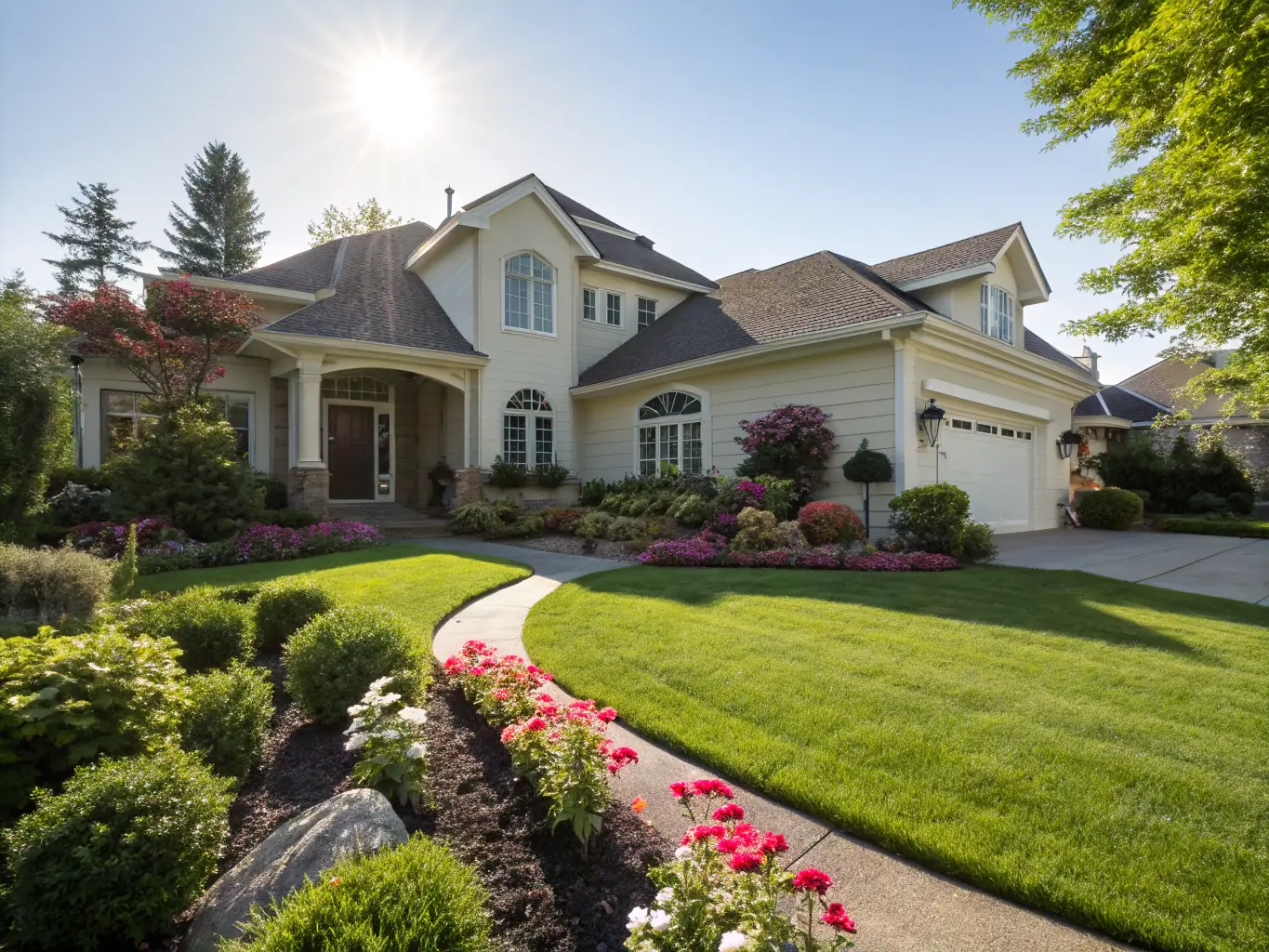 A clean, freshly washed home with vibrant siding and a well-maintained appearance, showcasing the effectiveness of So Clean Soft Wash's house washing service.